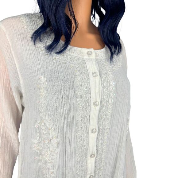 Indian Chikankari White Embroidered Sequin Tunic Top Size S/M - Picture 4 of 7